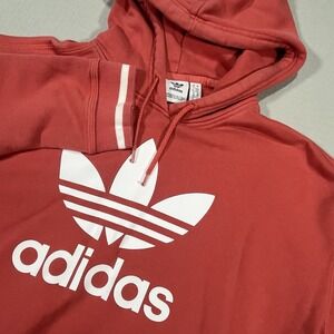 Adidas Women Crop Hoodie Sz Small Orange Cropped Long Sleeve Cotton Trefoil Logo